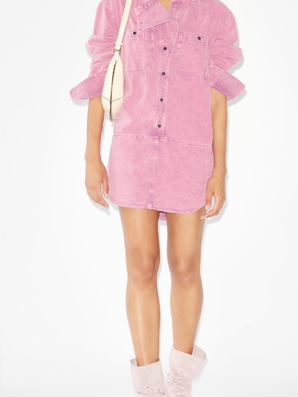 Isabel Marant Pink Washed Denim Button-Down Shirt Dress